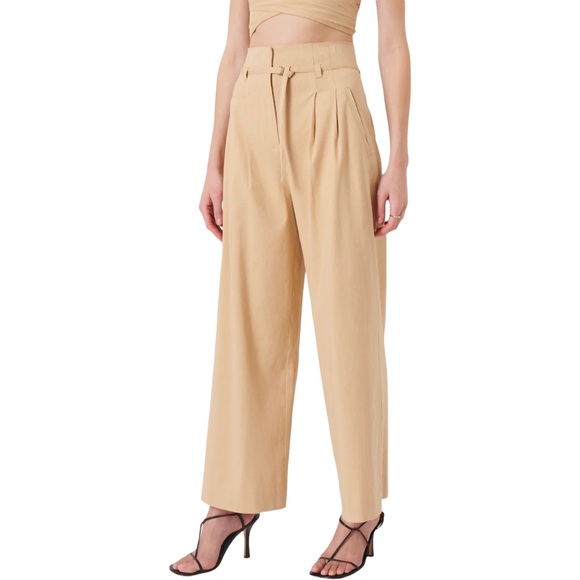 NWT Derek Lam 10 Crosby Sergio High Waist Wide Leg Linen Pants, Almond, Size 2 - Picture 2 of 12